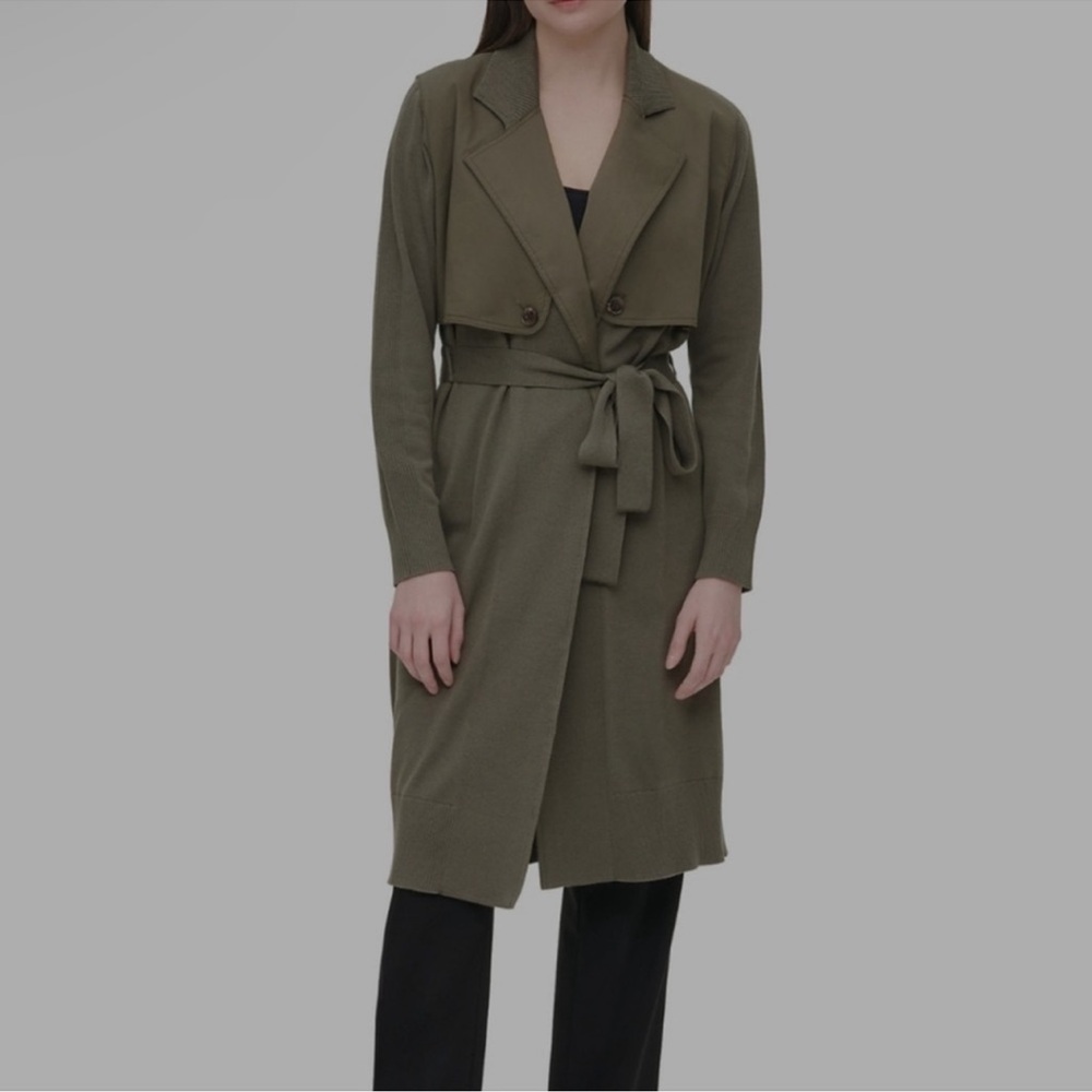 Trench Calvin Klein Solid Belted Trench Caridgan, Sap Green, Size Medium…